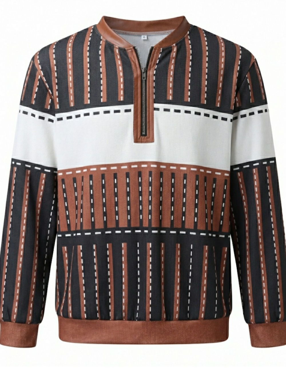 Blue Ocean men's med Fashion sweater zip neck featuring a striped pattern. New